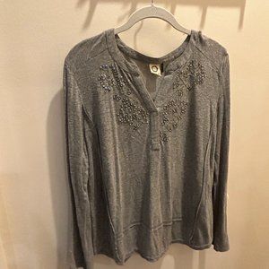 Anthropologie Akemi + Kin Gray Sequin Beaded Embellished Top